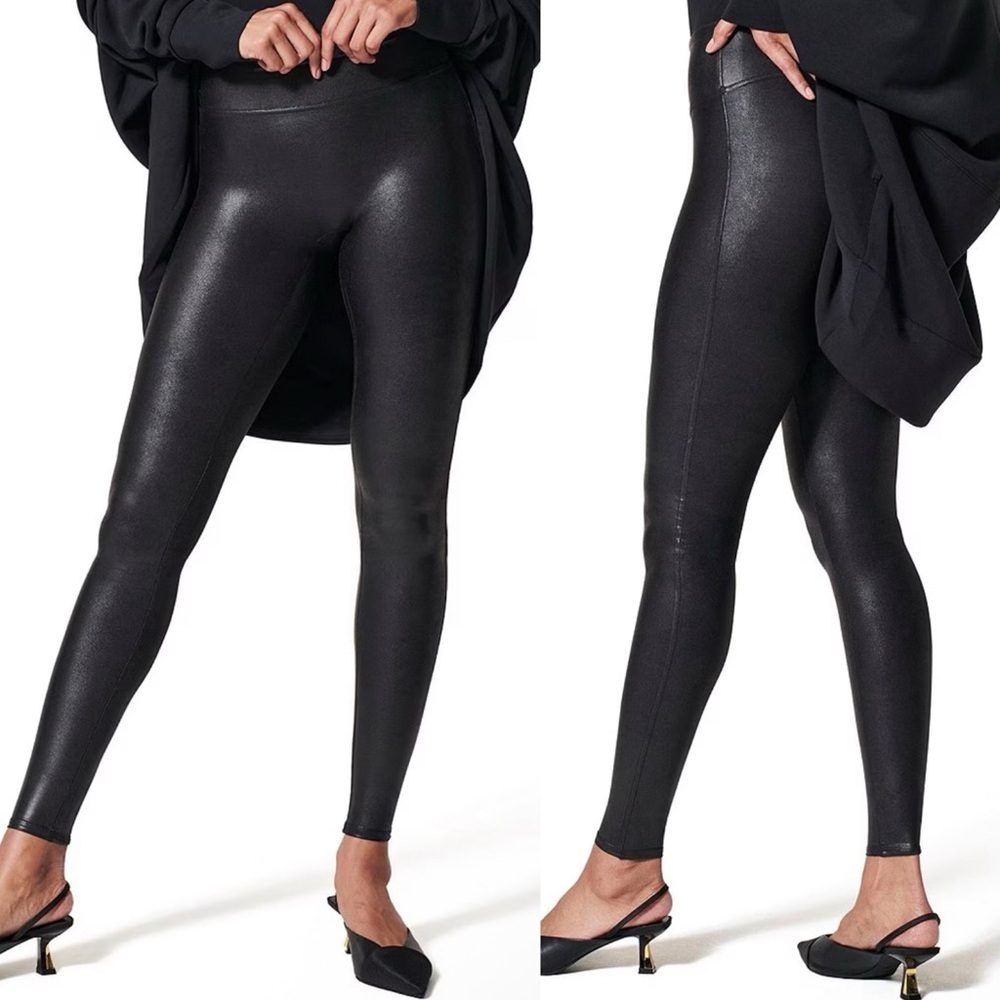 Spanx SPANXshape Faux Leather Leggings Size Large Skinny Core Compression Black - Picture 1 of 9